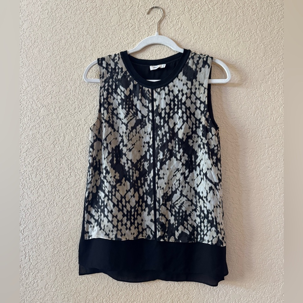 Vince Basket Weave Double Layer Shell Silk Sleeveless Blouse, Size Small